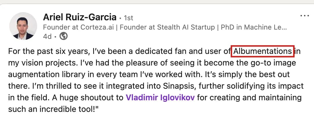 Testimonial from Ariel Ruiz-Garcia, Founder at Corteza.ai