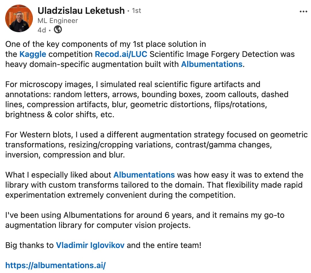 Testimonial from Uladzislau Leketush, ML Engineer